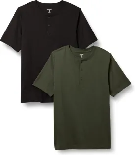 Amazon Essentials Men's Regular-Fit Short-Sleeve Cotton Henley T-Shirt, Pack of 2