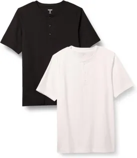 Amazon Essentials Men's Regular-Fit Short-Sleeve Cotton Henley T-Shirt, Pack of 2