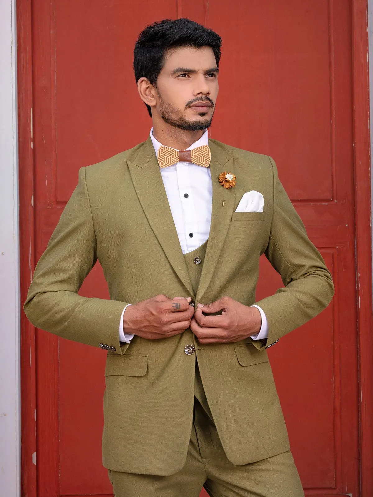 Awesome Olive Green Color Men's Single Breasted Blazer