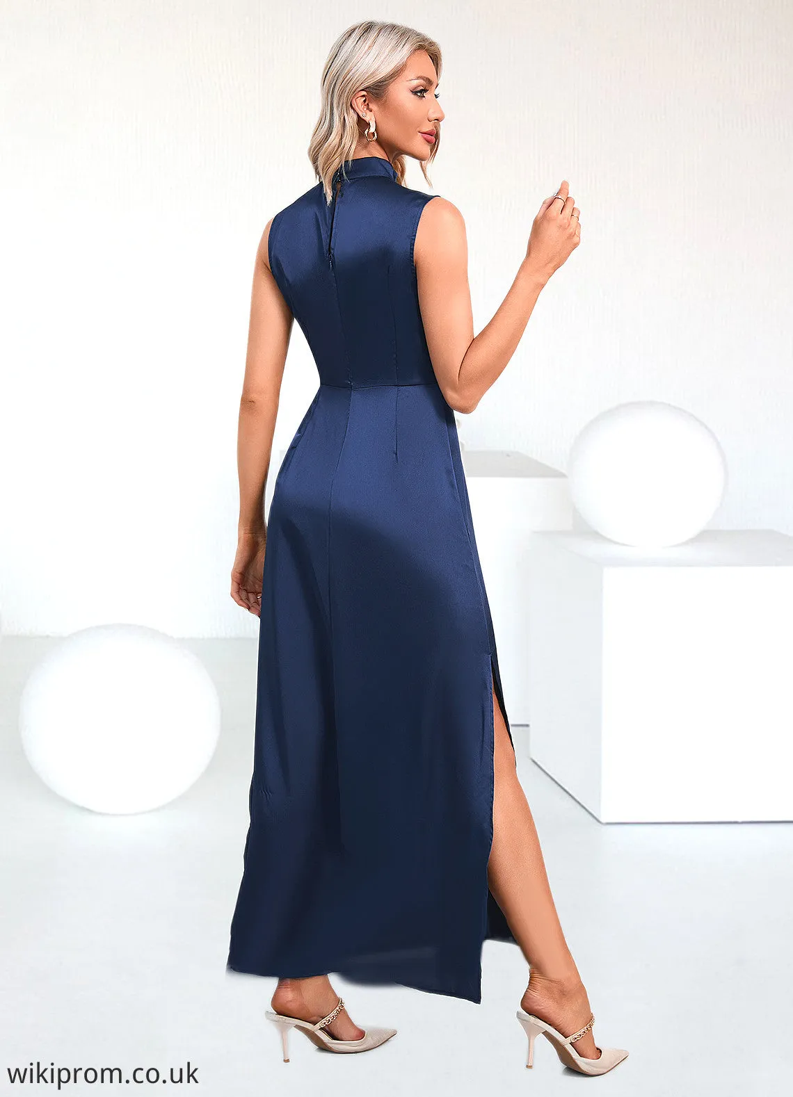 Belen High Neck Elegant A-line Satin Maxi Dresses SWKP0022520