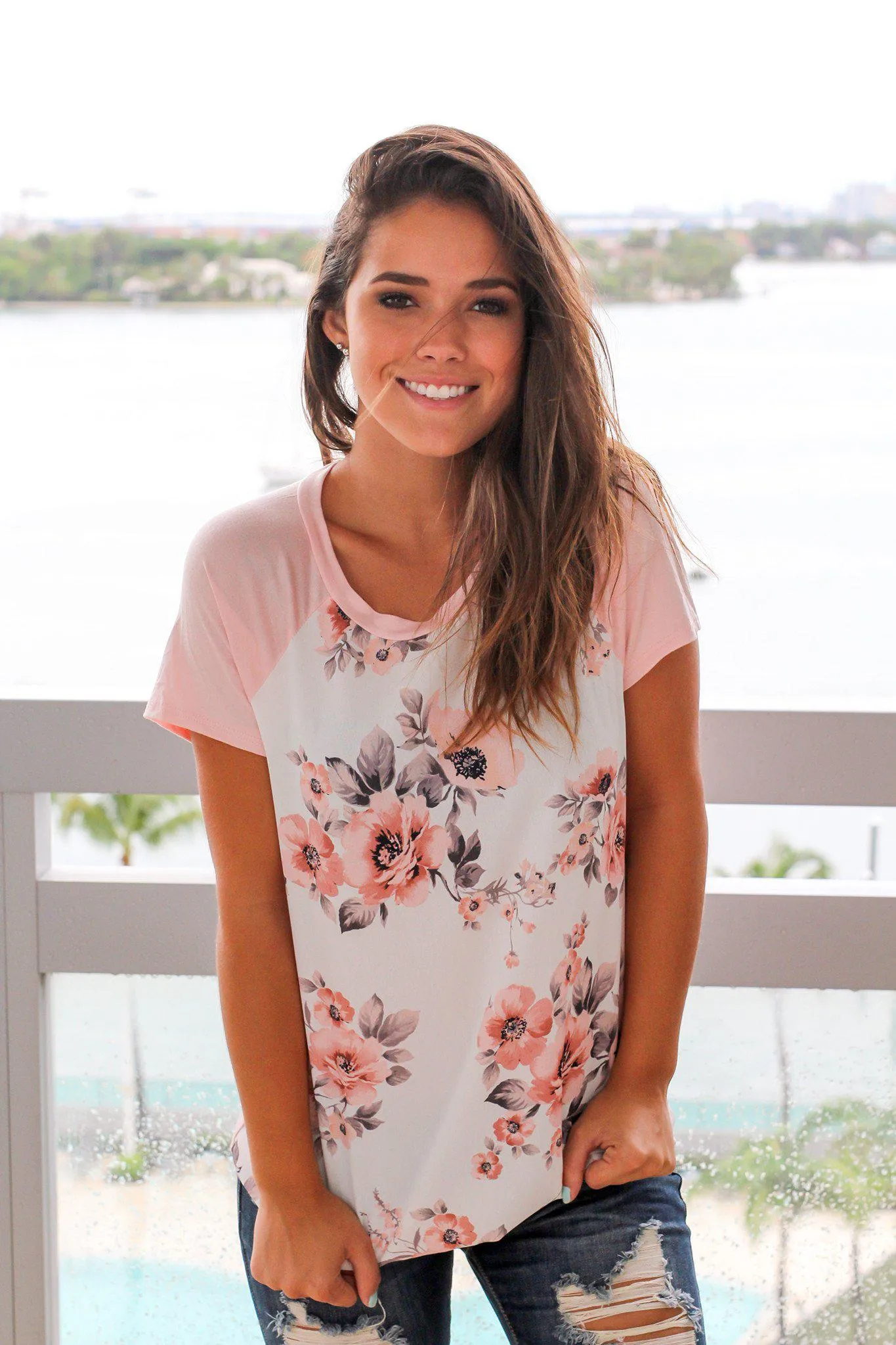Blush Top with Floral Front