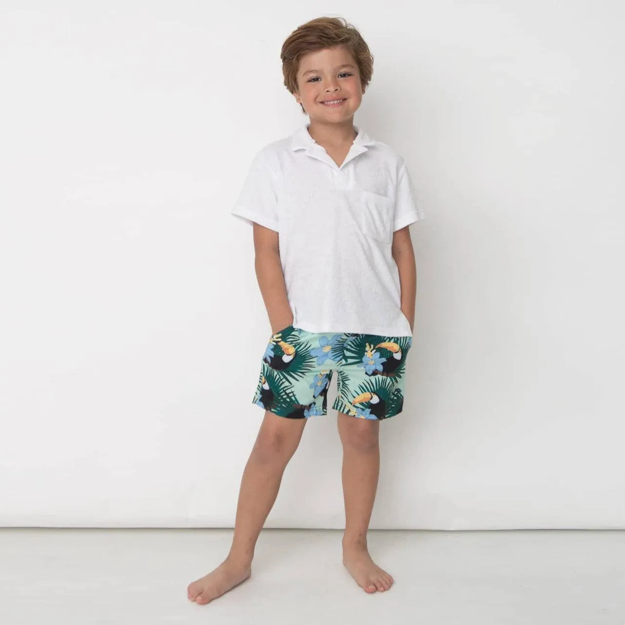 Boys Swimwear | Terry: Polo- White | Shade Critters