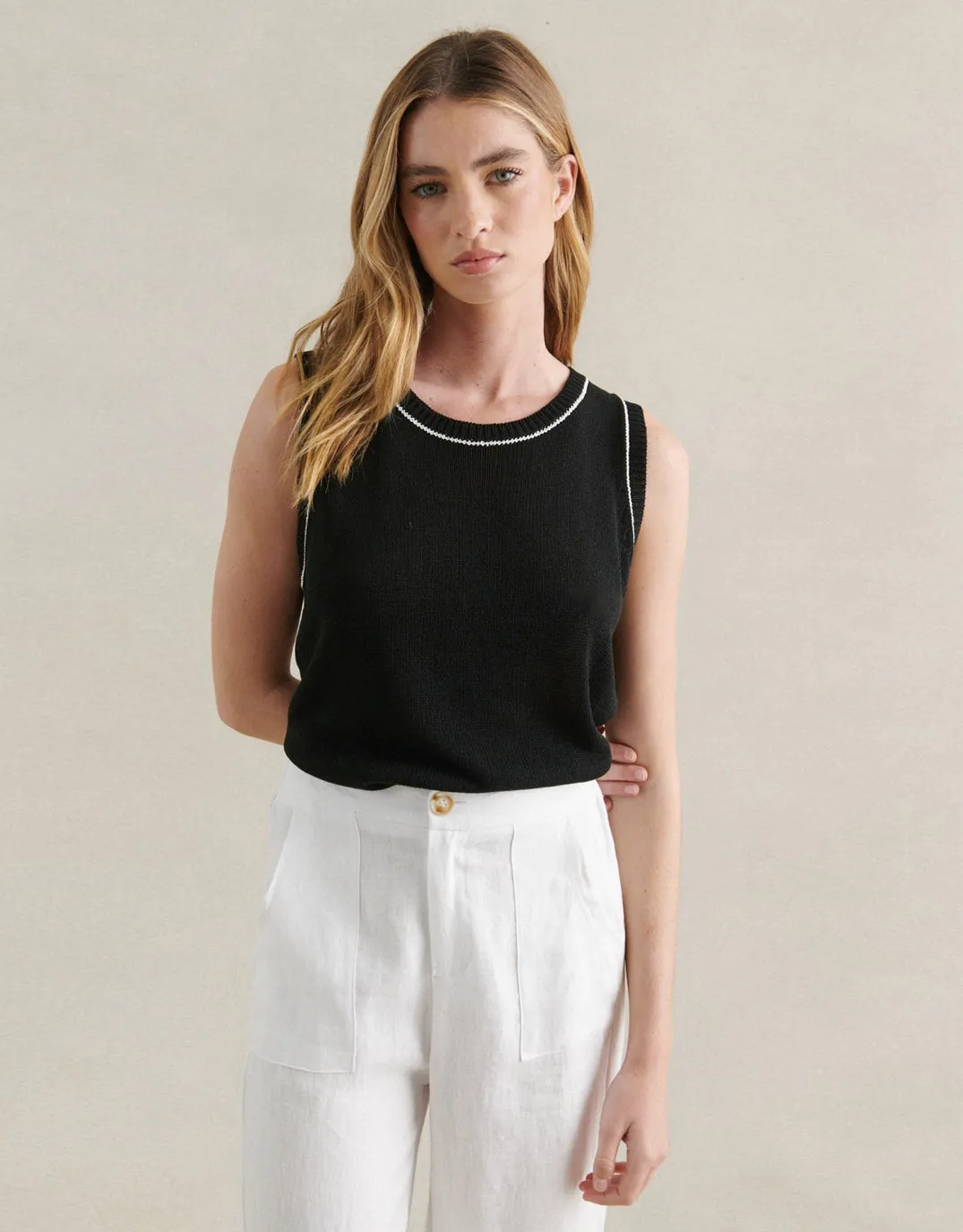 Contrast Stitch Tank - Black
