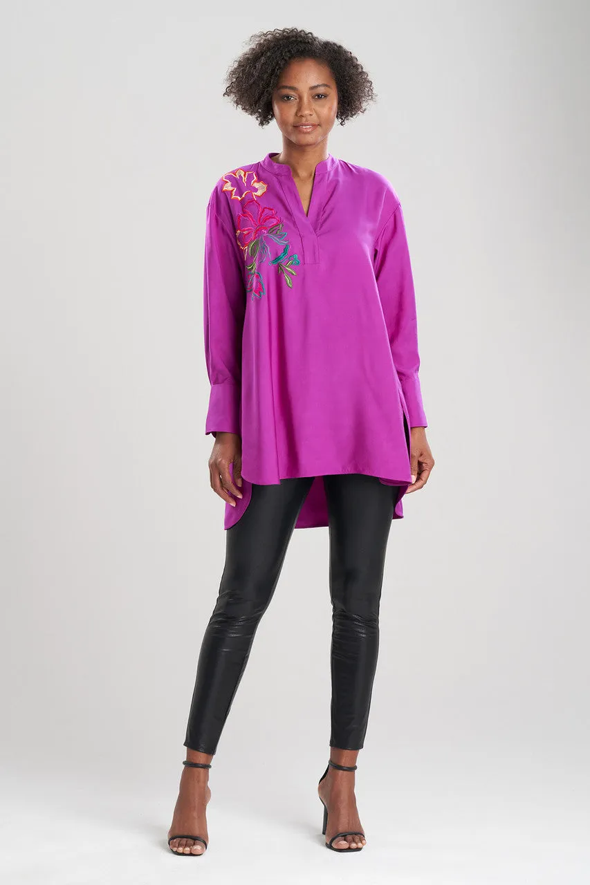 Cotton Silk Half Placket Embroidered Shirt
