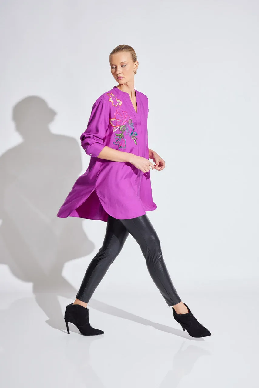 Cotton Silk Half Placket Embroidered Shirt
