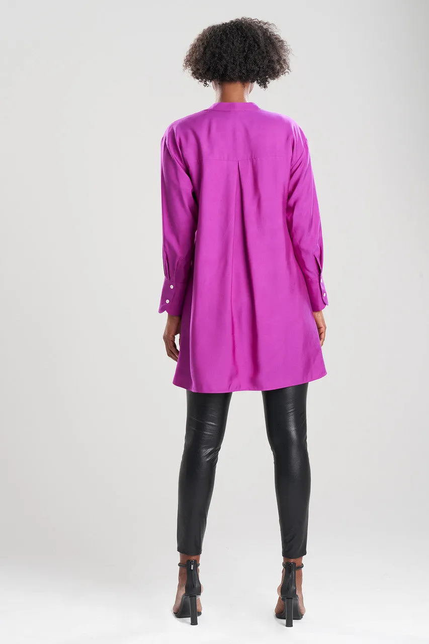 Cotton Silk Half Placket Embroidered Shirt