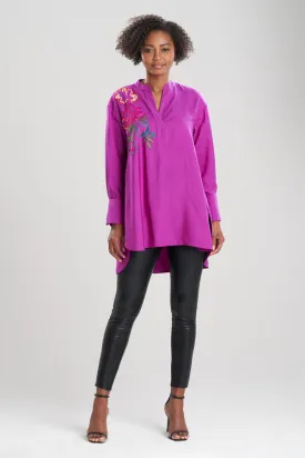 Cotton Silk Half Placket Embroidered Shirt