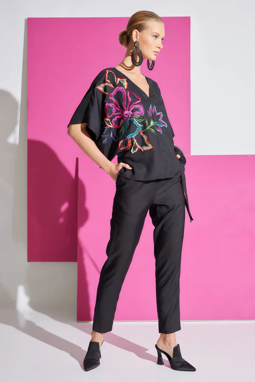 Cotton Silk Kimono Embroidered Top