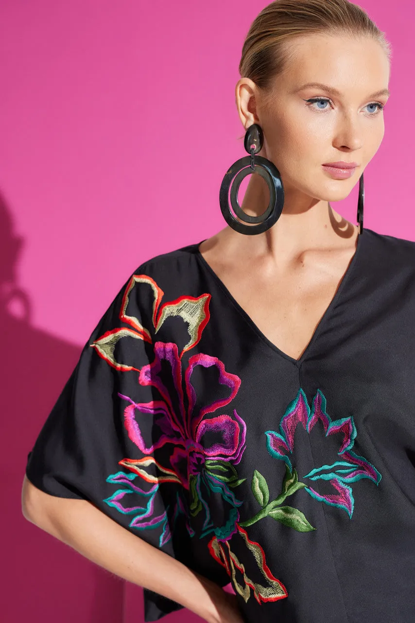 Cotton Silk Kimono Embroidered Top