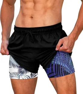 Cozople Mens Swim Trunks Quick Dry Bathing Suit with Compression Liner 5.5" Inseam Anti Chafe Beach Swim Shorts