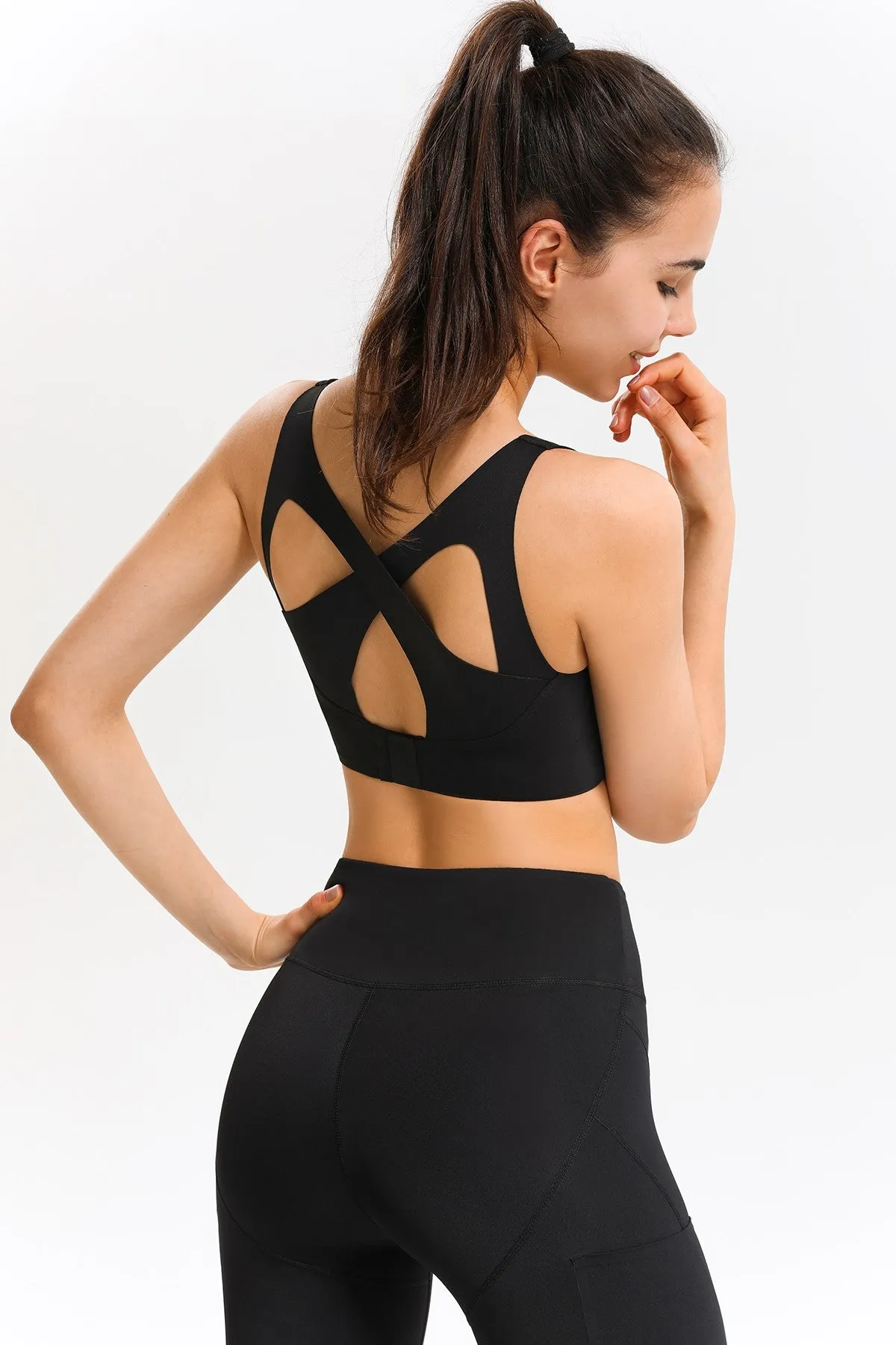 Crossover Sports Bra with Adjustable Buckles