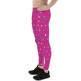 Dark Pink Birthday Boy Meggings, Geometric Rave Men's Sexy Leggings-Made in USA/EU