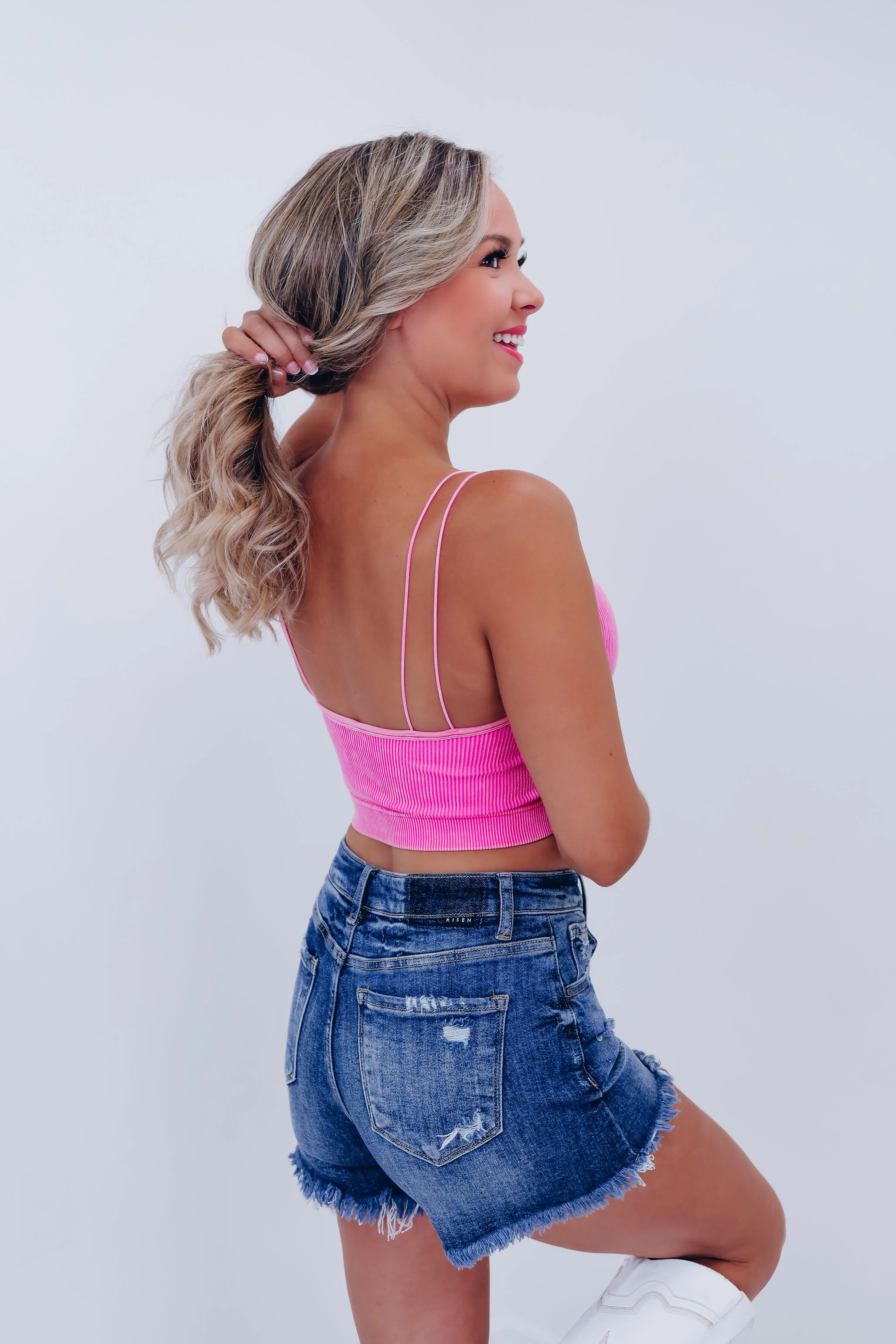 Dual Strap Ribbed Brami - Pink