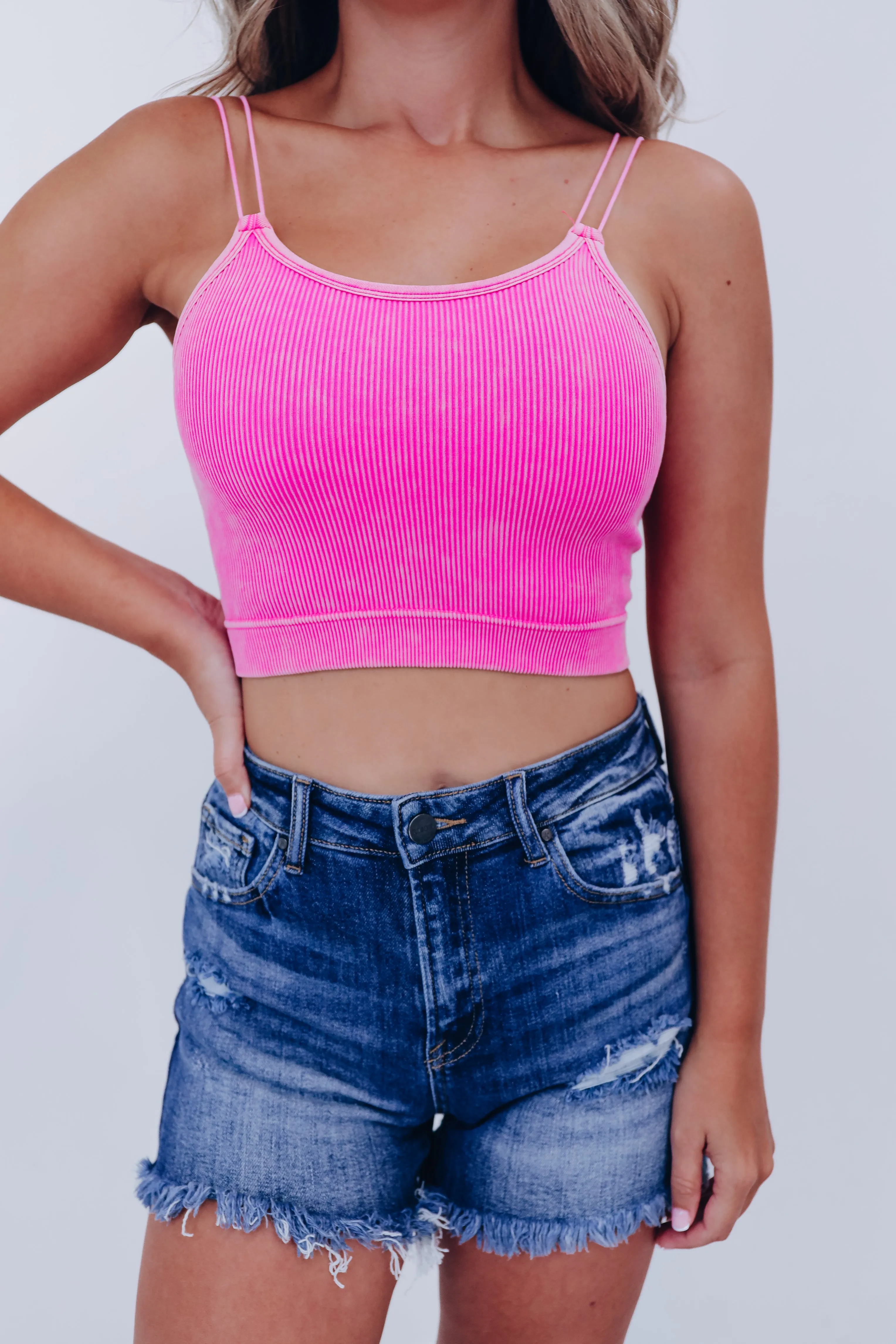 Dual Strap Ribbed Brami - Pink
