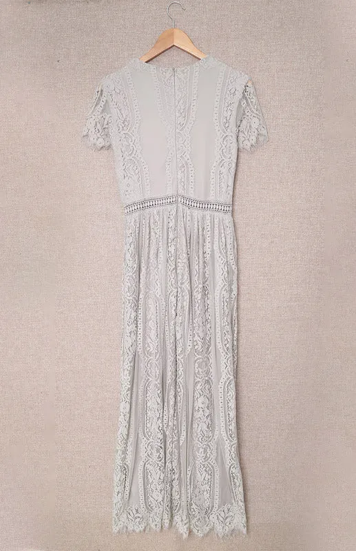 Elegant Overlay Guipure Lace Maxi Dress