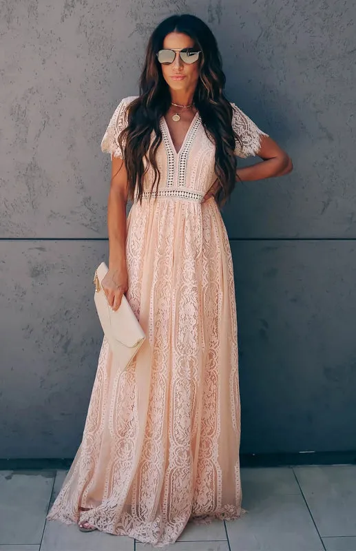 Elegant Overlay Guipure Lace Maxi Dress
