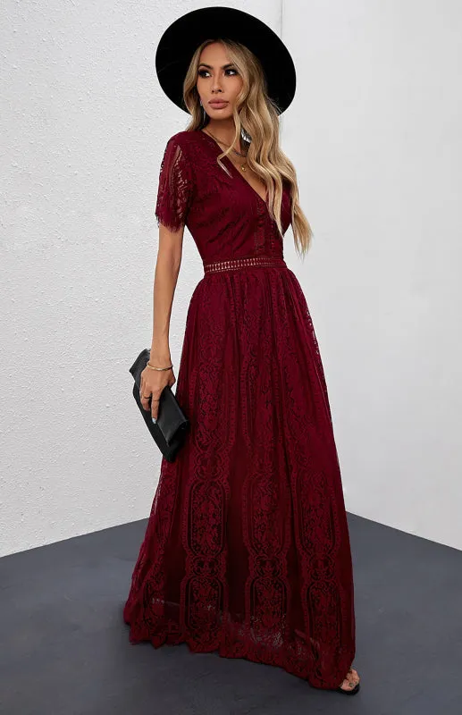 Elegant Overlay Guipure Lace Maxi Dress