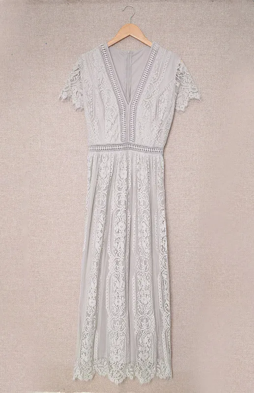 Elegant Overlay Guipure Lace Maxi Dress