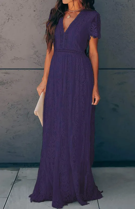 Elegant Overlay Guipure Lace Maxi Dress