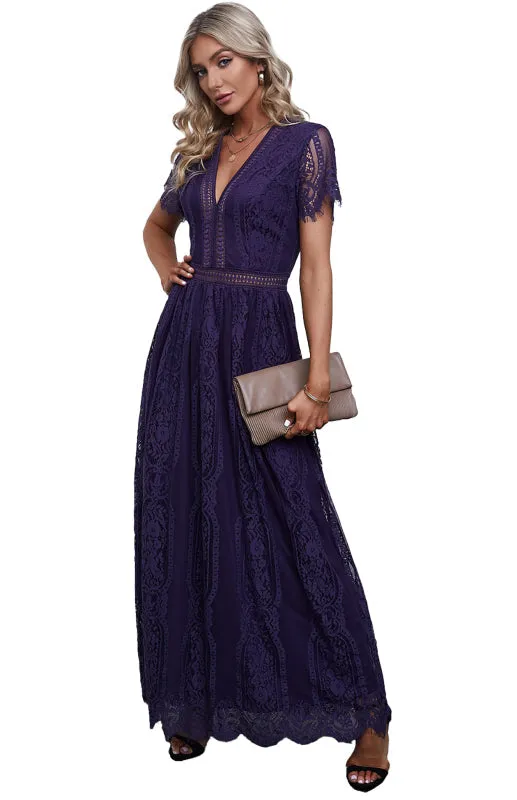 Elegant Overlay Guipure Lace Maxi Dress