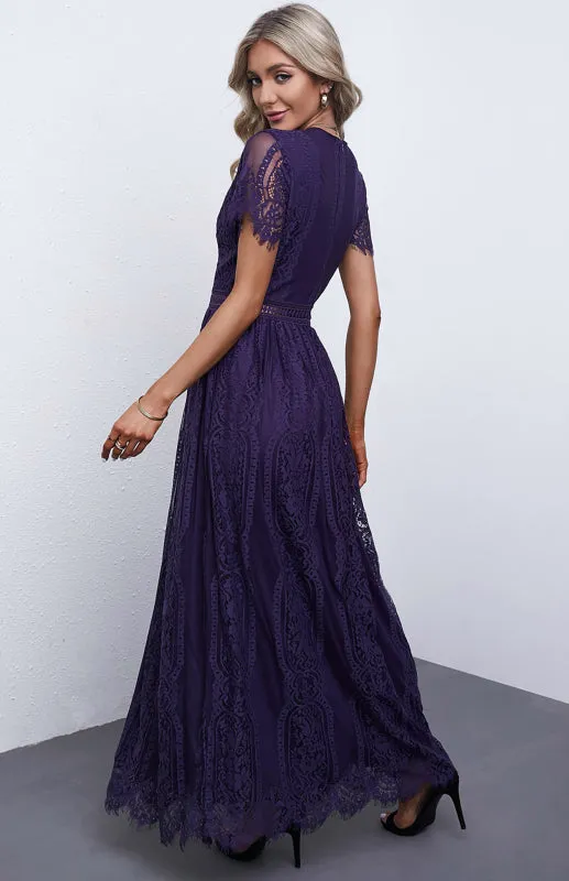 Elegant Overlay Guipure Lace Maxi Dress