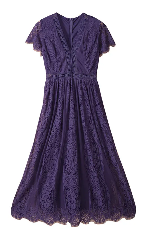 Elegant Overlay Guipure Lace Maxi Dress