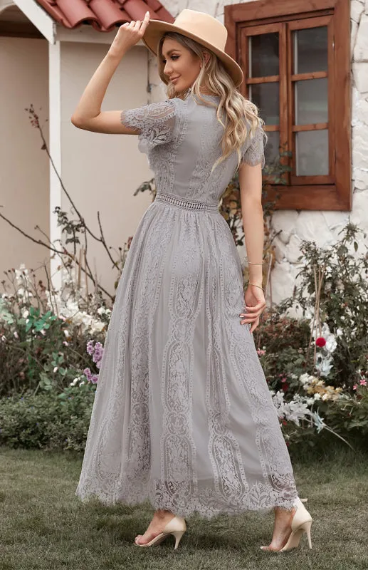Elegant Overlay Guipure Lace Maxi Dress
