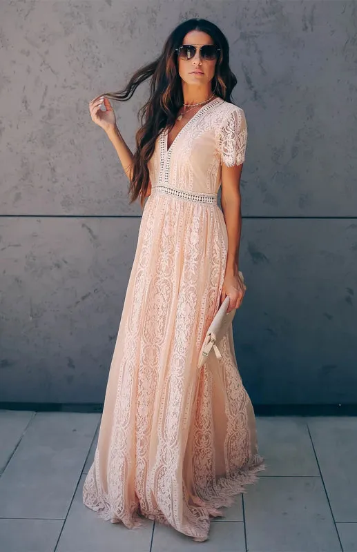 Elegant Overlay Guipure Lace Maxi Dress