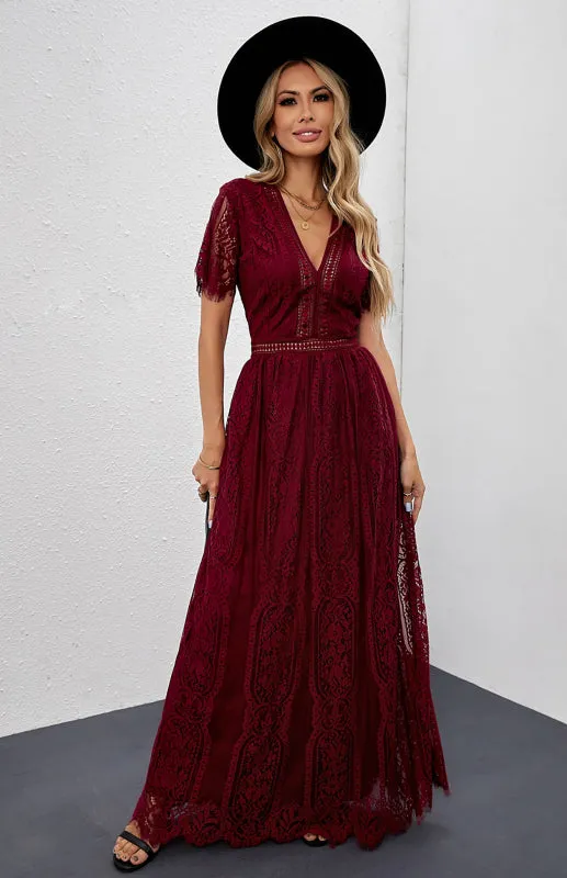 Elegant Overlay Guipure Lace Maxi Dress