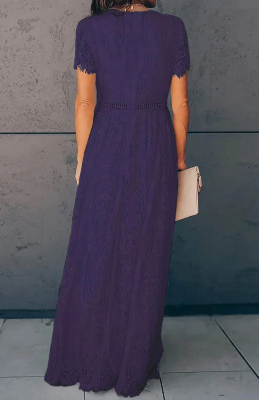 Elegant Overlay Guipure Lace Maxi Dress