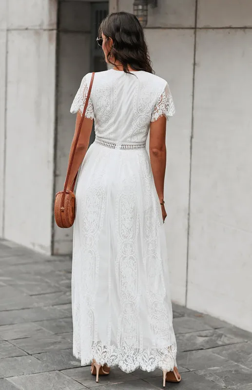 Elegant Overlay Guipure Lace Maxi Dress