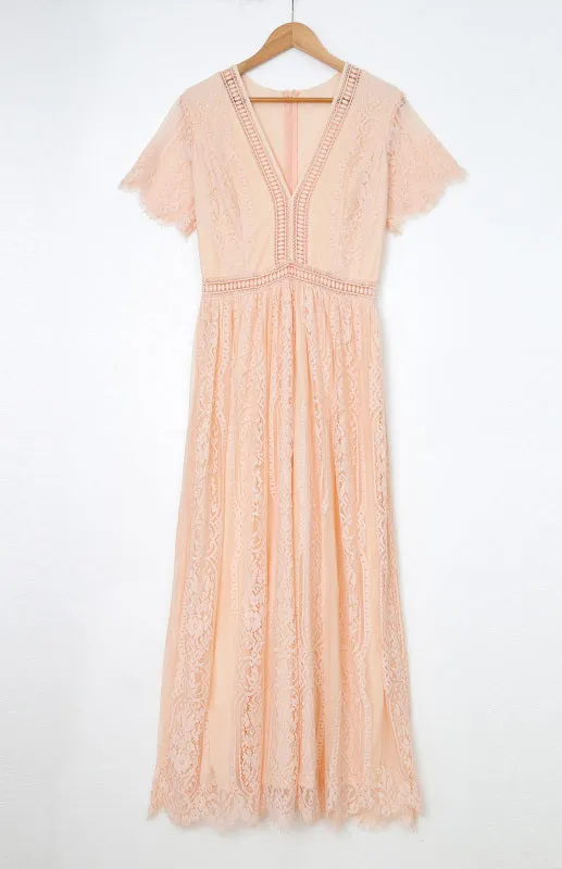 Elegant Overlay Guipure Lace Maxi Dress