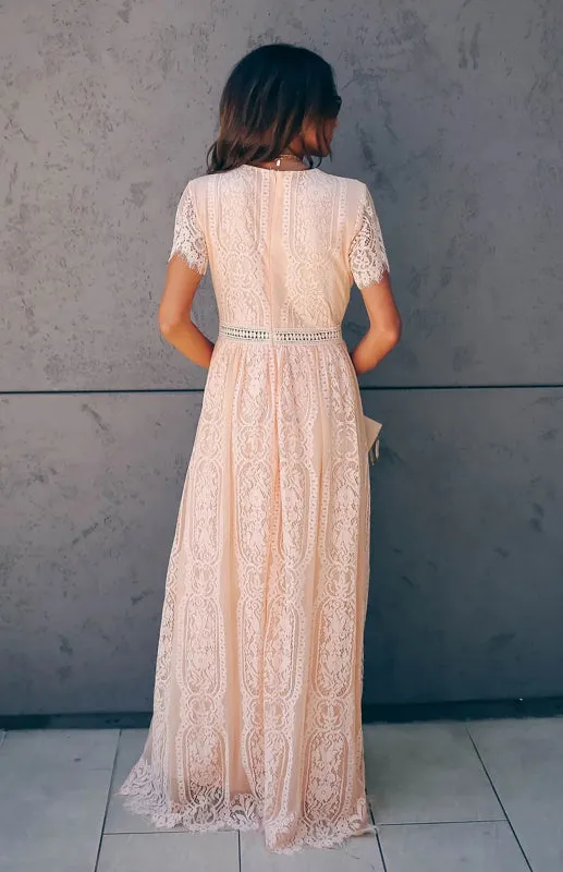 Elegant Overlay Guipure Lace Maxi Dress