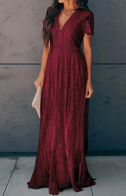 Elegant Overlay Guipure Lace Maxi Dress