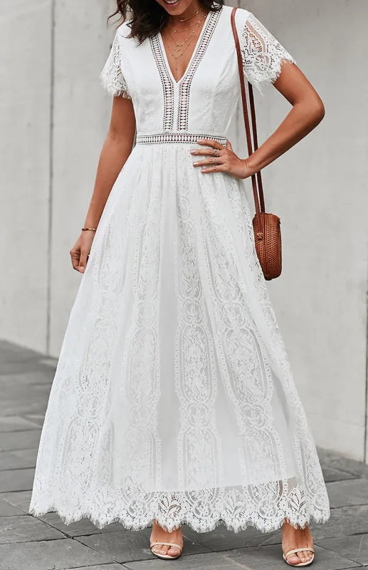 Elegant Overlay Guipure Lace Maxi Dress