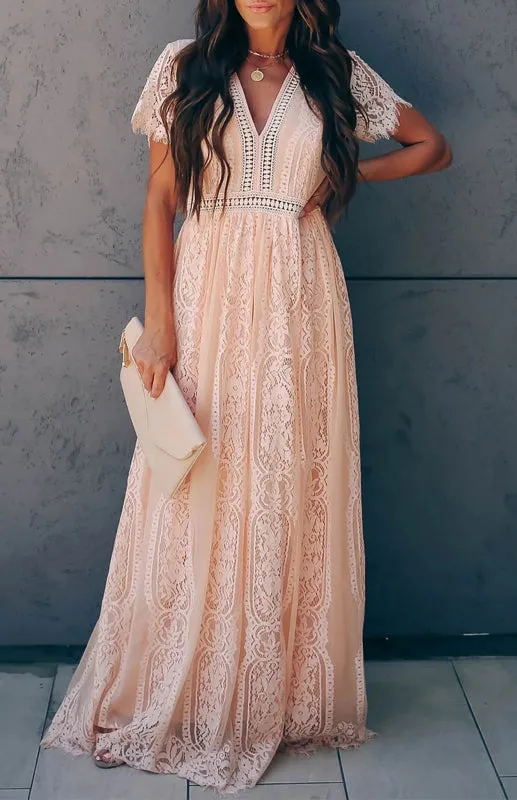 Elegant Overlay Guipure Lace Maxi Dress