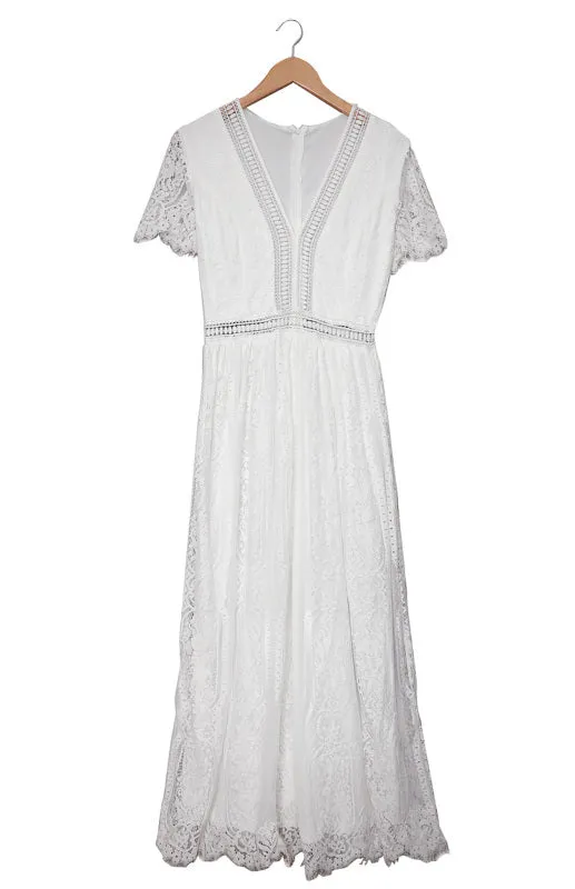 Elegant Overlay Guipure Lace Maxi Dress
