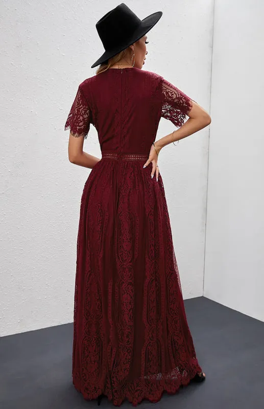 Elegant Overlay Guipure Lace Maxi Dress