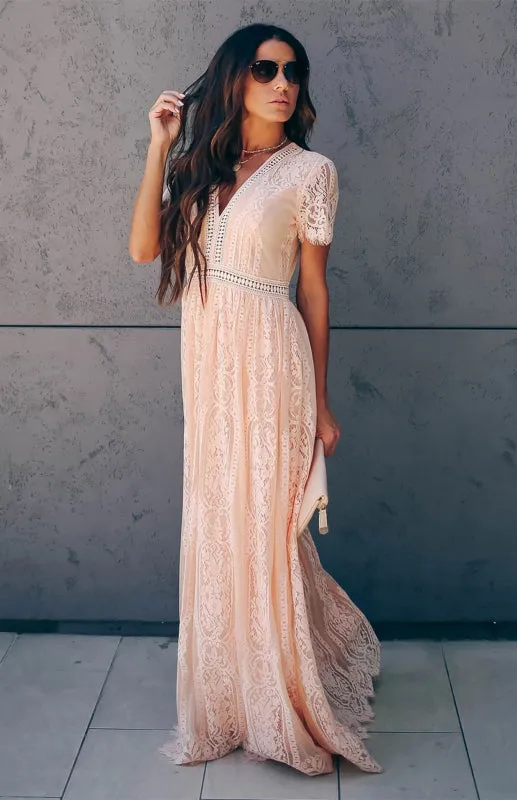 Elegant Overlay Guipure Lace Maxi Dress