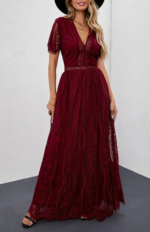 Elegant Overlay Guipure Lace Maxi Dress