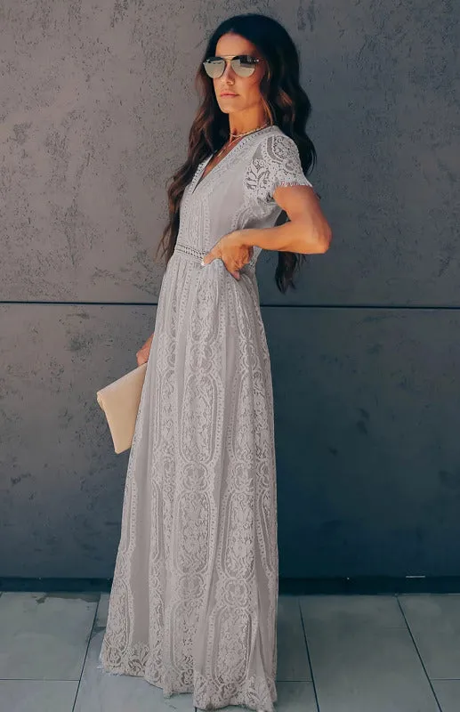 Elegant Overlay Guipure Lace Maxi Dress