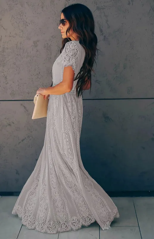 Elegant Overlay Guipure Lace Maxi Dress