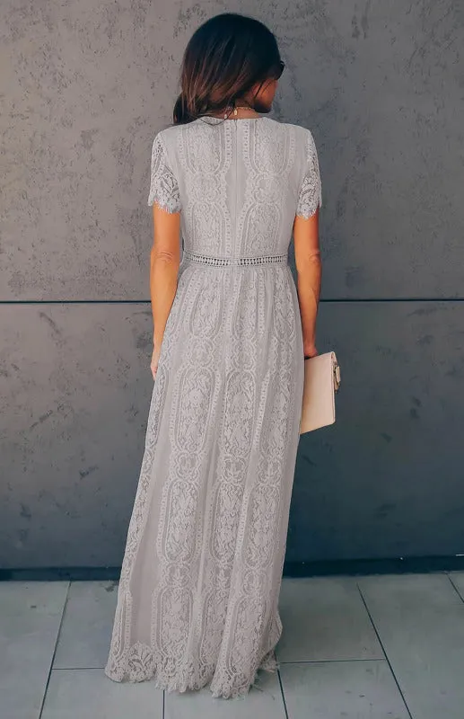 Elegant Overlay Guipure Lace Maxi Dress