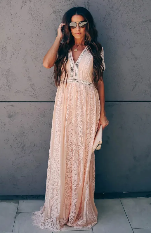 Elegant Overlay Guipure Lace Maxi Dress