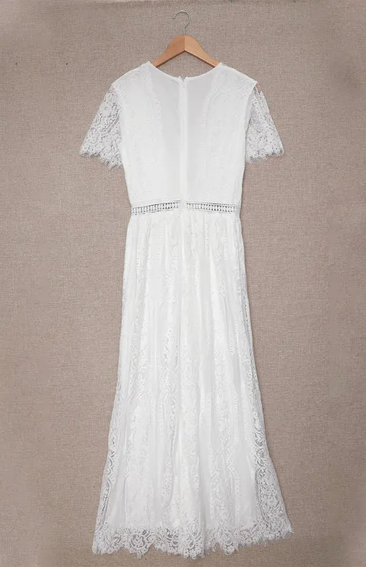 Elegant Overlay Guipure Lace Maxi Dress