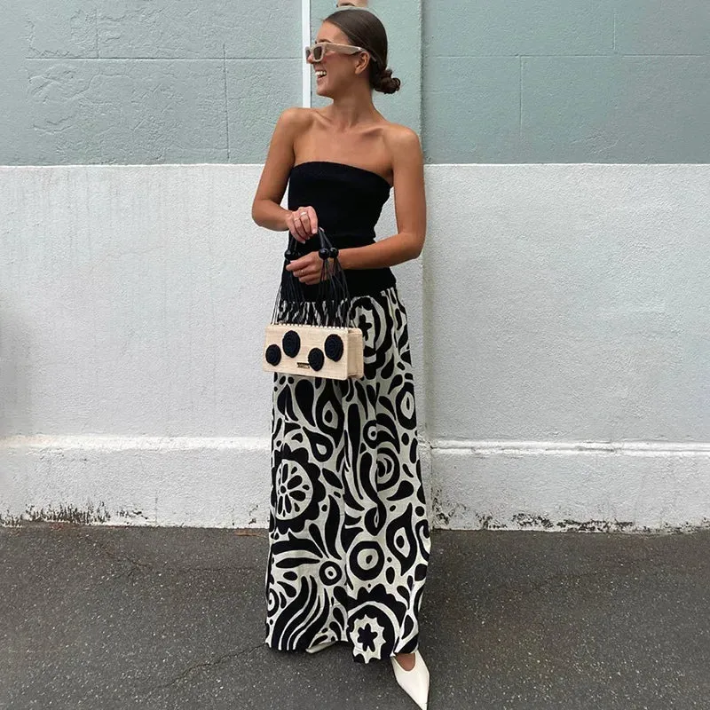 Elegant Patchwork Summer Sexy Strapless Sleeveless Slim Casual Lady Party Outfits Maxi Dress