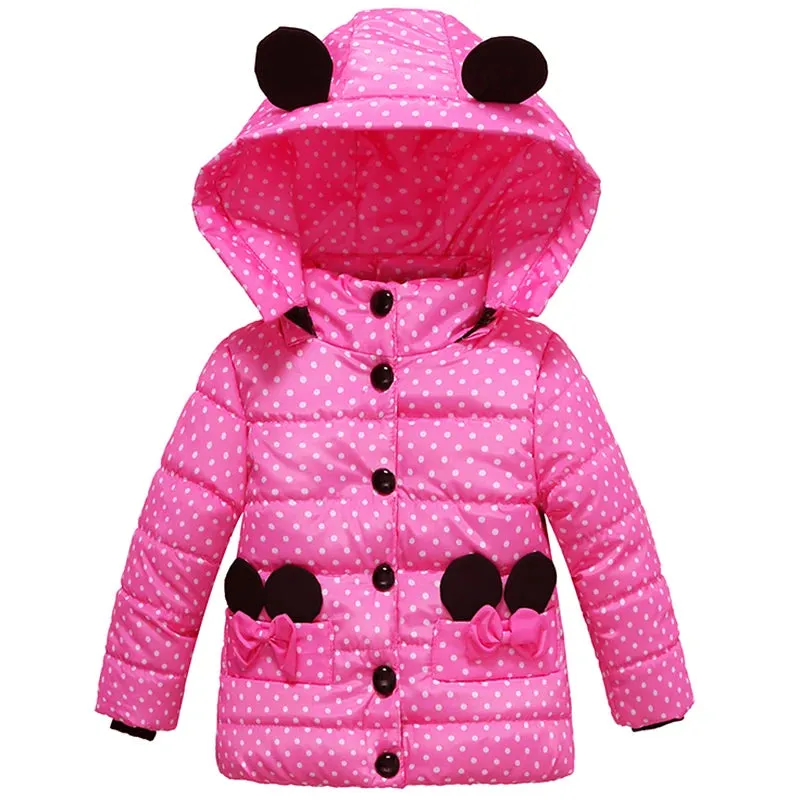Fall Winter Jacket For Baby Girls Down Coat Children Outerwear Coats Dot Hooded Cotton Padded Kids Clothing