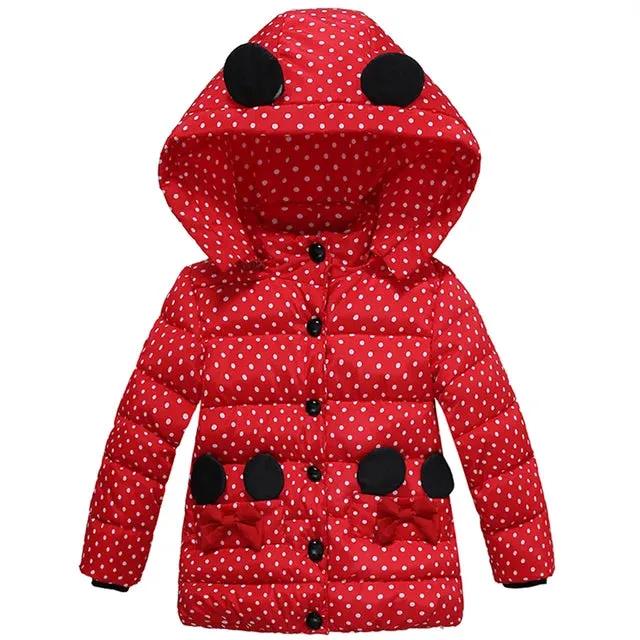 Fall Winter Jacket For Baby Girls Down Coat Children Outerwear Coats Dot Hooded Cotton Padded Kids Clothing