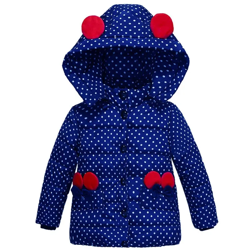 Fall Winter Jacket For Baby Girls Down Coat Children Outerwear Coats Dot Hooded Cotton Padded Kids Clothing