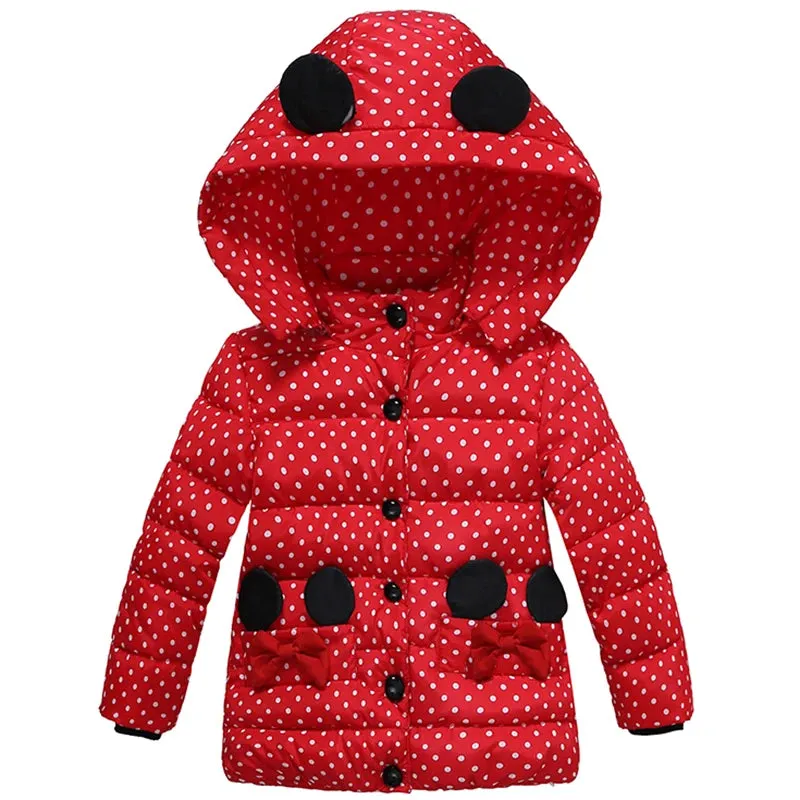 Fall Winter Jacket For Baby Girls Down Coat Children Outerwear Coats Dot Hooded Cotton Padded Kids Clothing